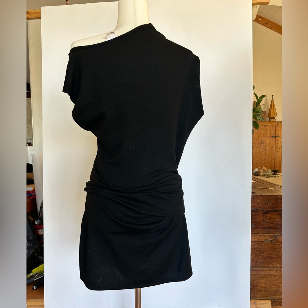 Helmet Lang black wool ruched side mini dress